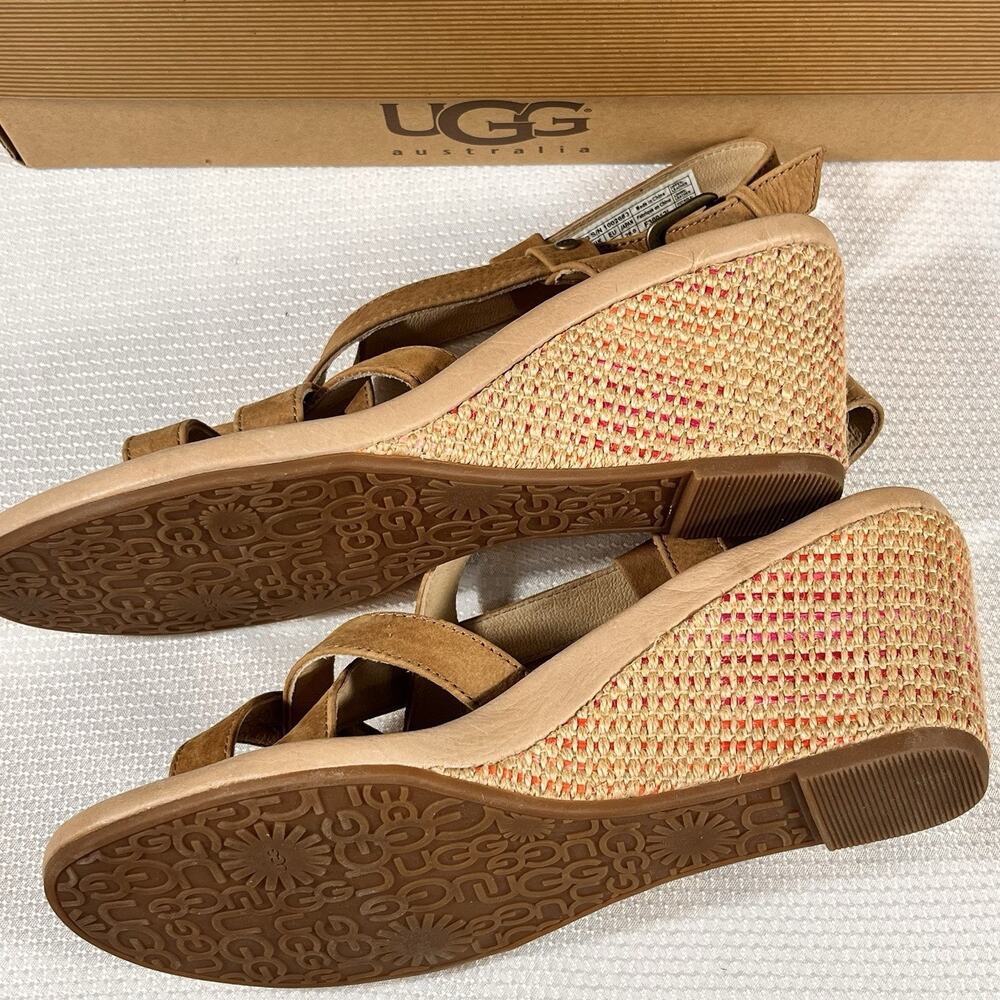 NIB Ugg Wedge High Heel Strappy Sandals Size 9 Brown Leather‎ - Picture 14 of 16
